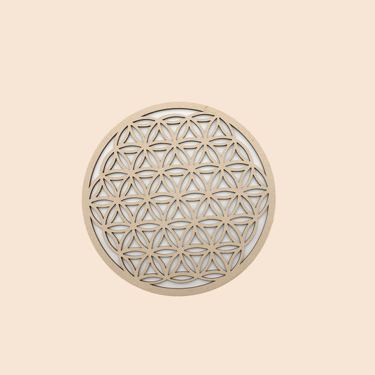 Flower of Life Plaque in Carved Wood