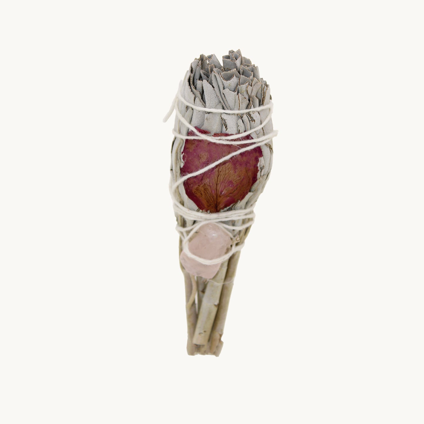 Fagot de Sauge blanche, Quartz rose & Pétales de roses