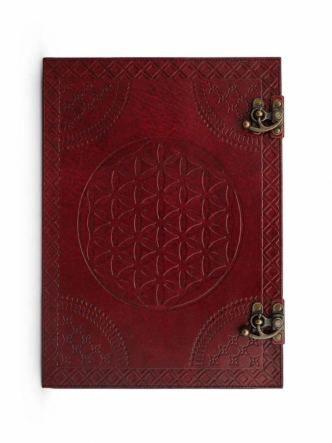 Grimoire en Cuir Acajou Fleur de Vie Grand Format