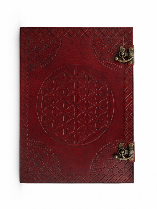 Grimoire en Cuir Acajou Fleur de Vie Grand Format
