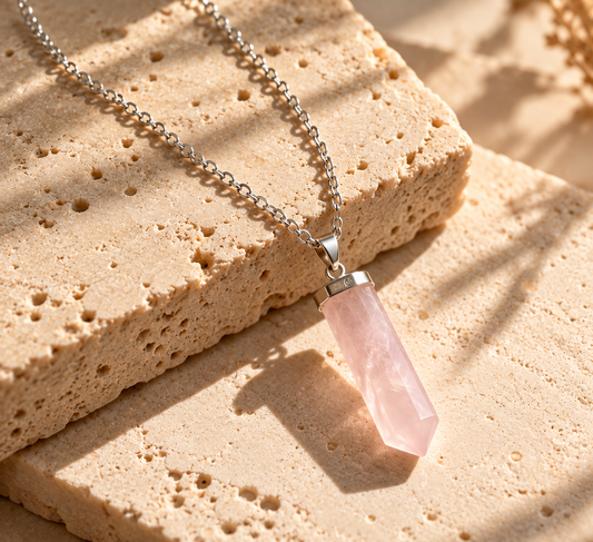 Pendentif Pointe Quartz Rose sur Chaîne Argentée – Pierre Naturelle