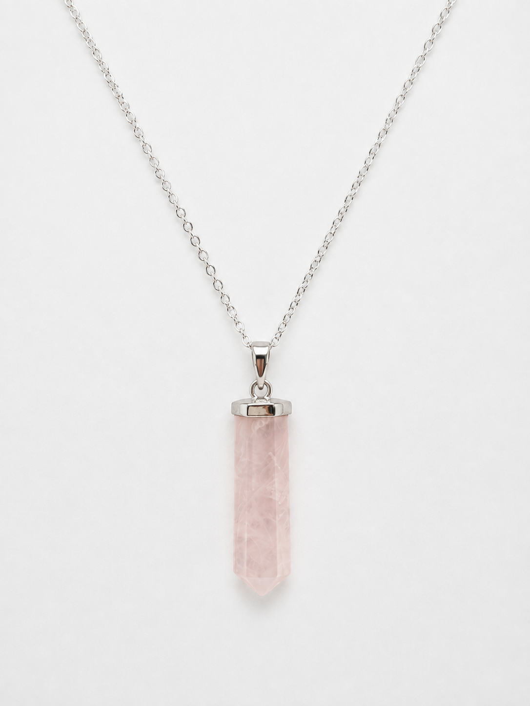 Pendentif Pointe Quartz Rose sur Chaîne Argentée – Pierre Naturelle