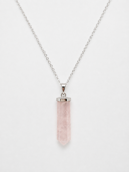 Pendentif Pointe Quartz Rose sur Chaîne Argentée – Pierre Naturelle