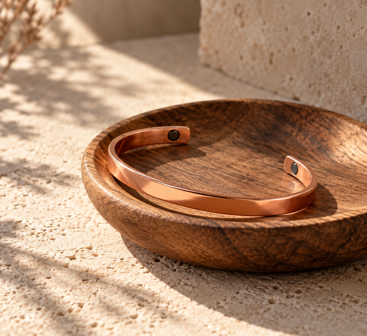 Bracelet en Cuivre avec Aimants – Jonc Plat Ajustable