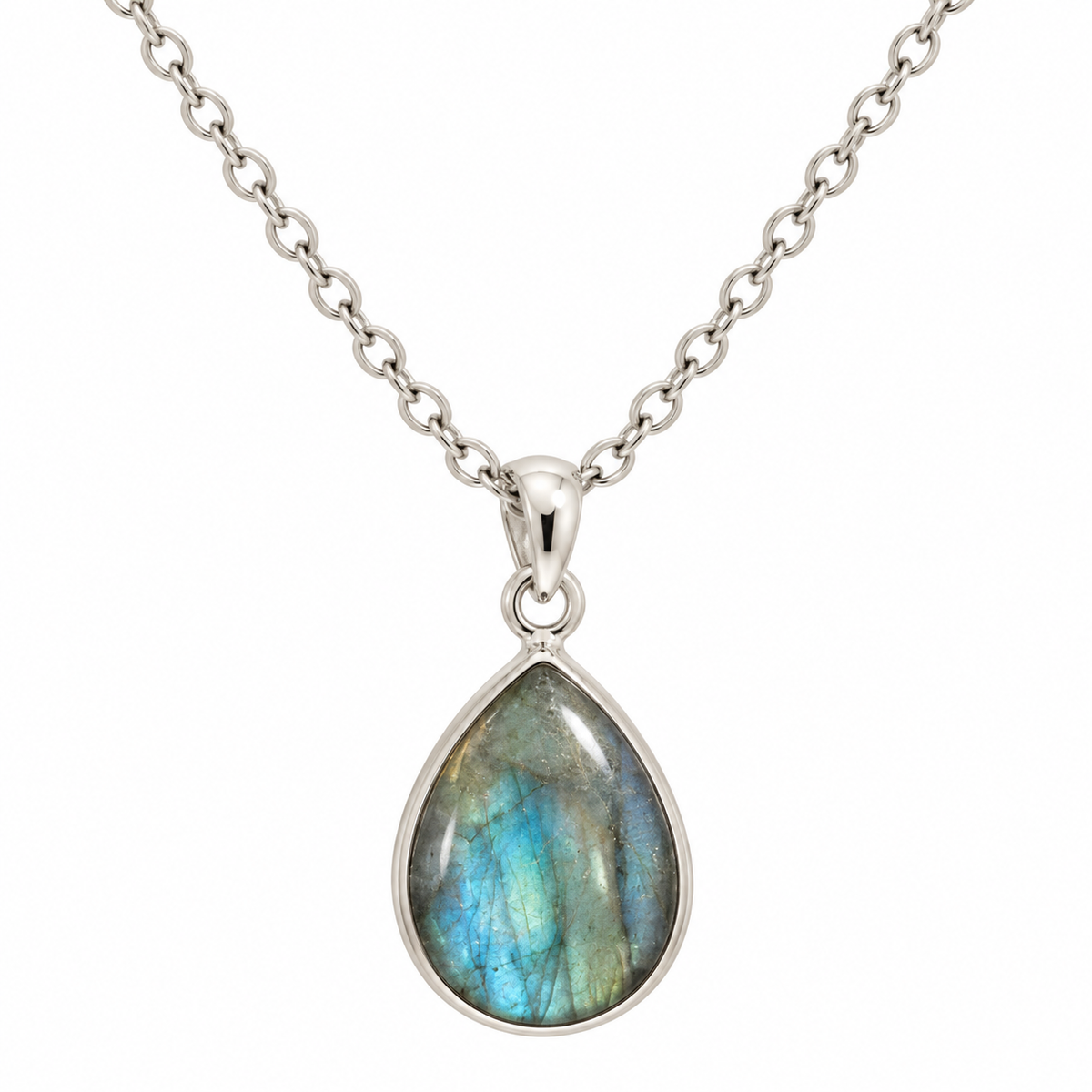 Collier Labradorite Goutte – Argent