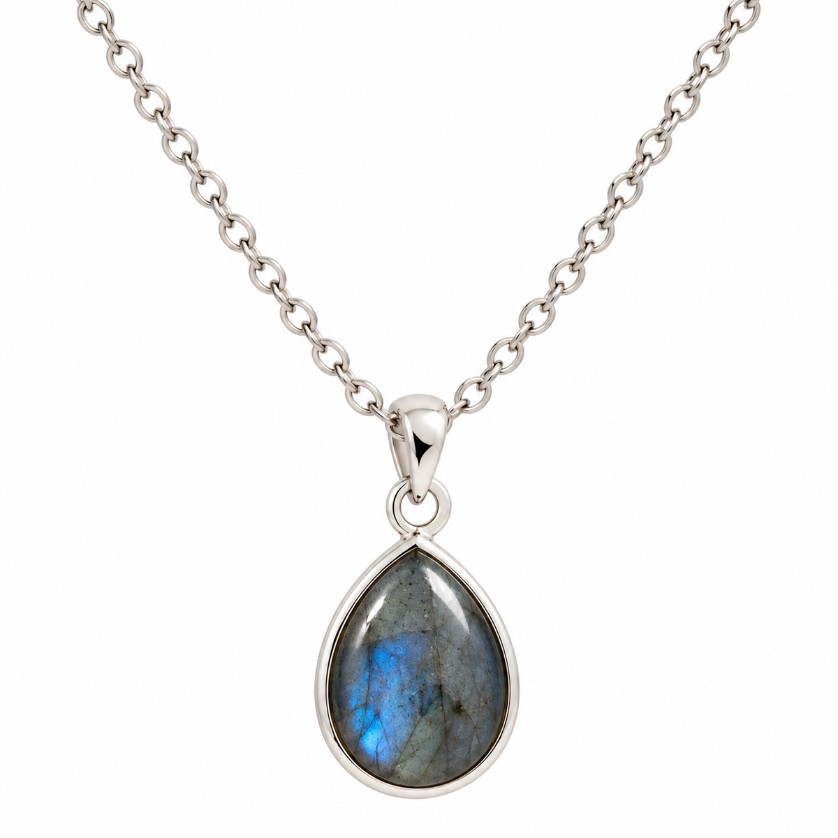 Collier Labradorite Goutte – Argent