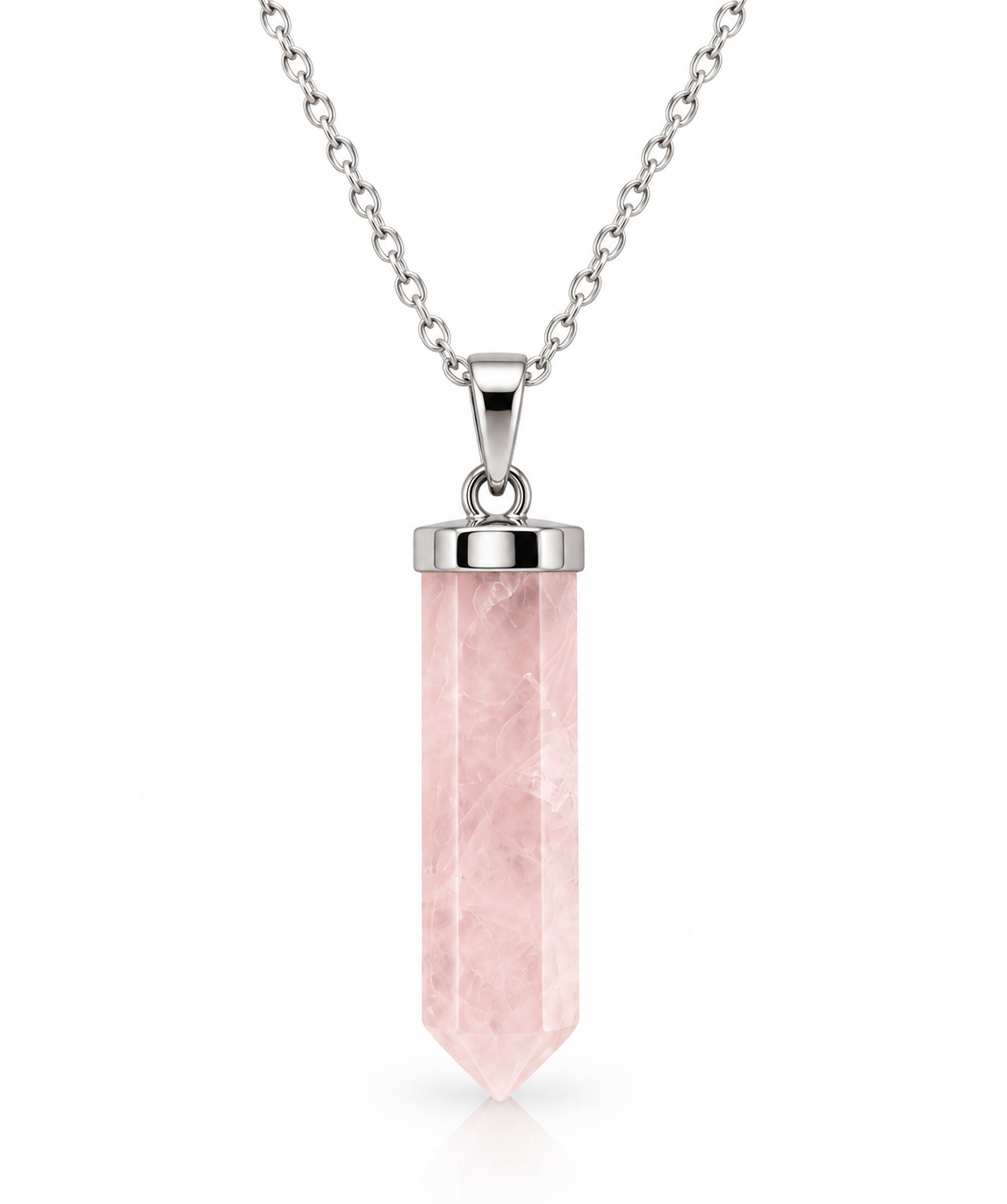 Pendentif Pointe Quartz Rose sur Chaîne Argentée – Pierre Naturelle