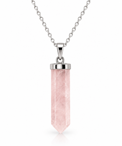Pendentif Pointe Quartz Rose sur Chaîne Argentée – Pierre Naturelle