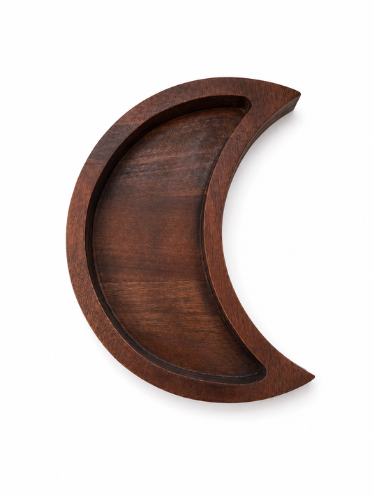 Support en Bois Croissant de Lune – Plateau pour Pierres, Bijoux et Rituels