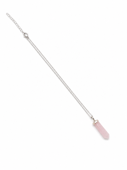 Pendentif Pointe Quartz Rose sur Chaîne Argentée – Pierre Naturelle